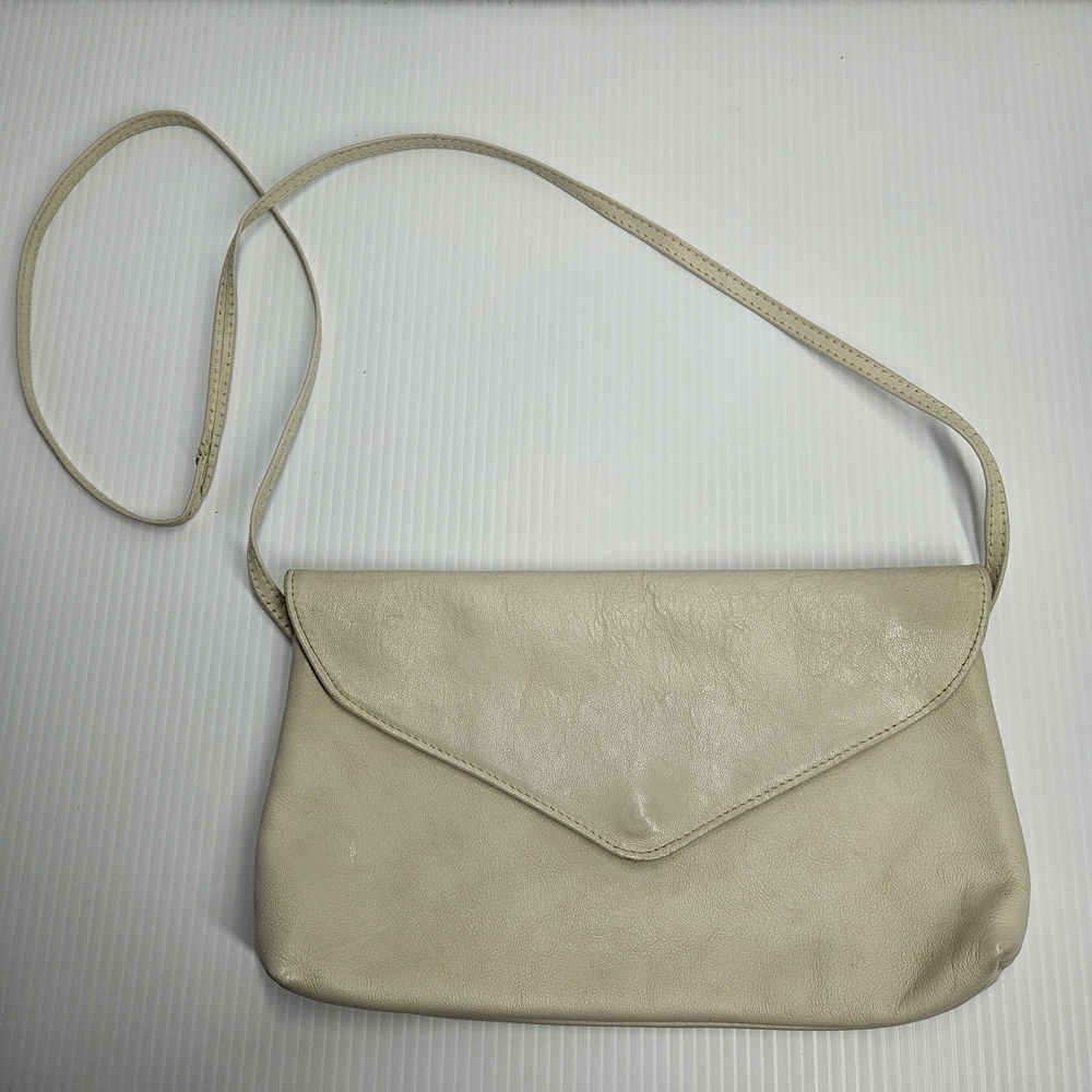 Juliette USA White Leather Envelope Clutch Shoulder Bag Vintage
